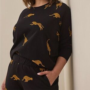 Torrid Black Sweater with Gold Leopard Print